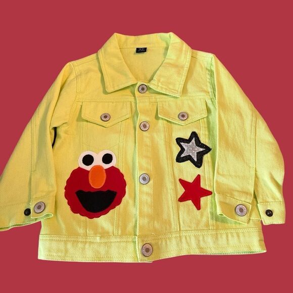 KIDS DREAM Sesame Street Elmo Neon Custom SZ Med Snap Denim Jacket FINAL PRICE - Picture 3 of 8